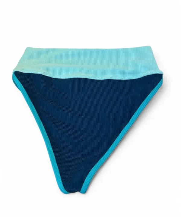 Beach Riot blue & green high-waisted bikini bottoms with light blue waistband and dark blue ribbed fabric, size M #beachriot #swimwear - Image 3