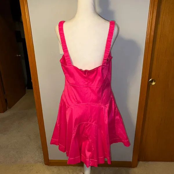 Anthropologie NWT plunge drop waist A-line mini dress Pink‎ Square Neck Size L - Image 6