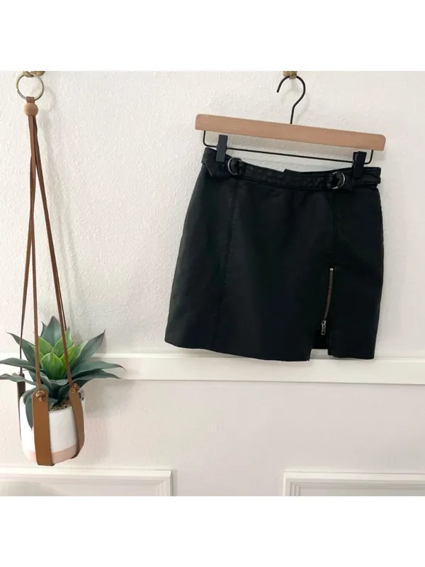 Free People Midnight Magic Faux Leather Mini Skirt Size 4 Black - Image 2