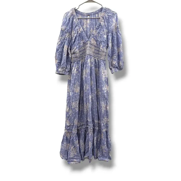Free People Golden Hour Maxi Dress Women's Small Blue‎ Floral Boho Smocked - Image 3
