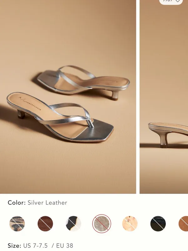 Anthropologie Silver Thong Kitten Heels - Image 2