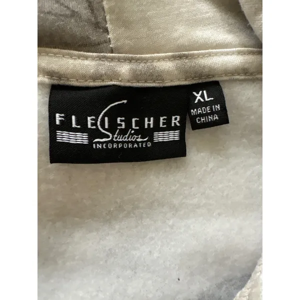 Fleischer Studios Betty Boop Camo Leaf Zip‎ Up Hoodie XL Tan Grey Graphic Back - Image 6