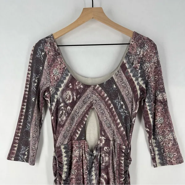 Free People Jasmine Boho Ruched‎ Bodycon Dress Soft Purple Floral Print Keyhole - Image 11