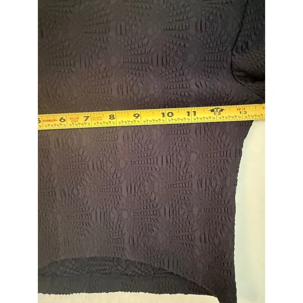 Zara Black Textured Long Sleeve‎ Crop Top Crew Neck Jacquard Pattern Small - Image 5