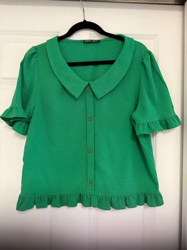 SHEIN Clasi Elegant Women V-Neck Blouse With Ruffle Trim Short Sleeve Top Sz XL - Image 4