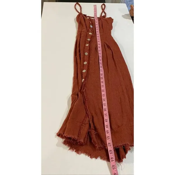 Free People Rust Button Front Midi Dress Boho Cottagecore Sundress - Image 6