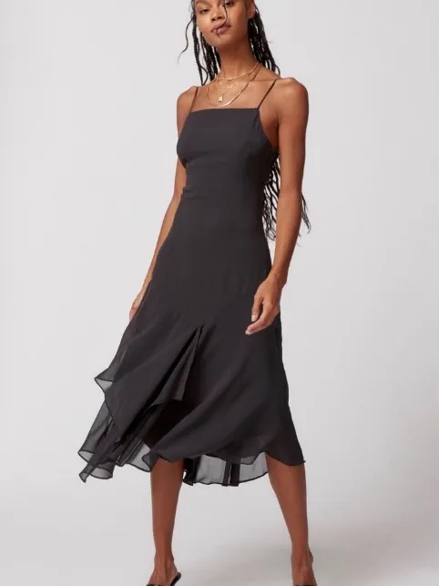 🌺 Urban Outfitters Black Slip Dress XS 0-2 Sheer Hem Layered Minimalist NWT - Image 5
