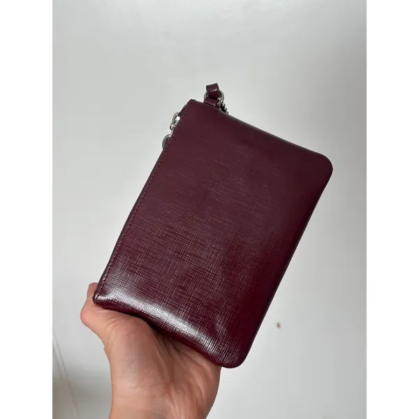 Coach Wristlet Patent Leather F52137 Maroon Burgundy Bow Small Handbag Sherry - Image 9