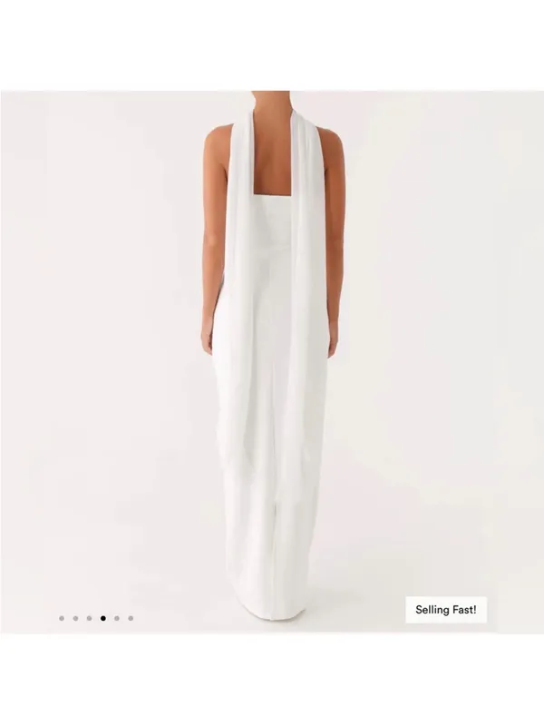 Peppermayo White Strapless Column Gown with Neck Scarf - Image 4