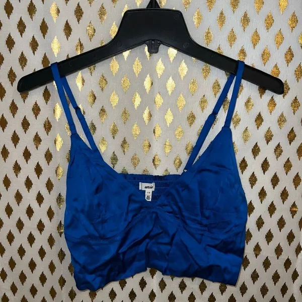 Aerie blue satin bralette crop top size L - Image 2