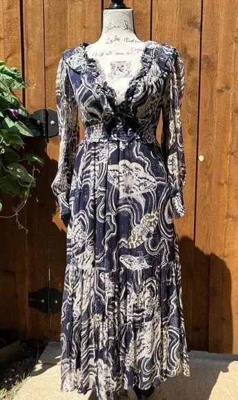 Painter Johnson for V-neck Textured Midi Dress Navy Size XSP NWT - Image 2