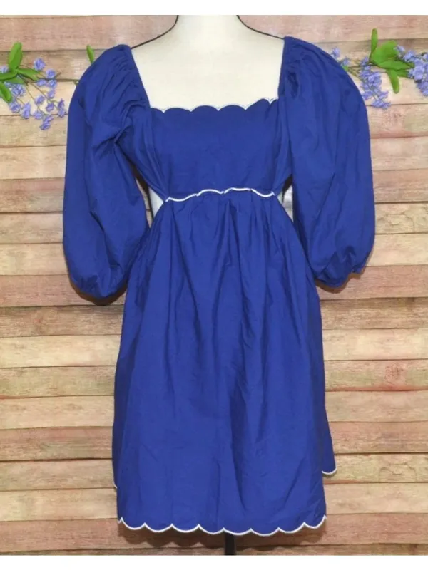 NWT Anthropologie Forever That Girl Mimi Size M Blue Scalloped Mini Sun Dress - Image 3