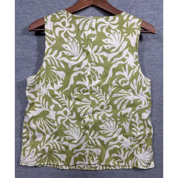 Rachel Zoe Womens Tank Top S Green White Linen Sleeveless‎ Reversible - Image 6
