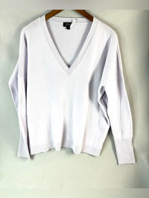 J. Crew L Lux Preppy Cashmere Pale Lavender V-Neck Lightweight Sweater - Image 8