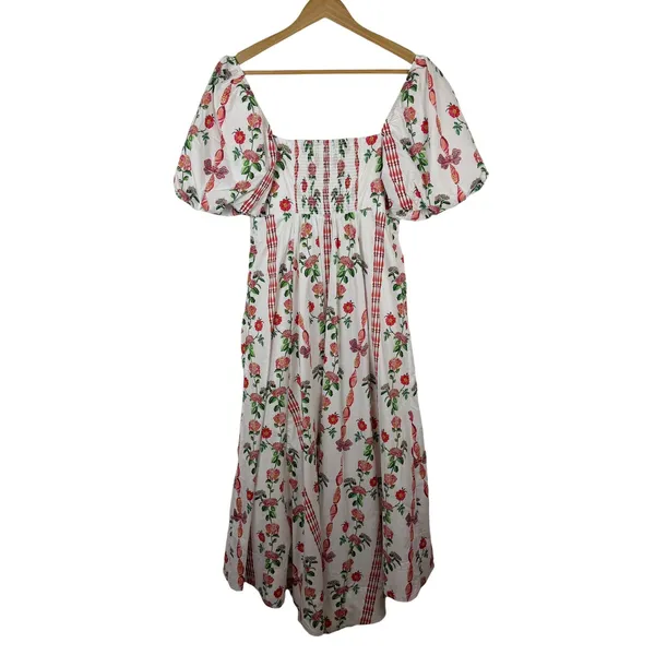 Hill House‎ Matilda Midi Dress Small Botanical Garden Floral Puff Sleeve Cottage - Image 7