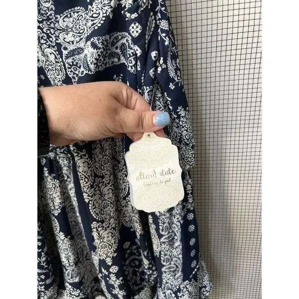 NWT Altar'd State Bohemian Blue Off the Shoulder Shirt‎ romper new size large - Image 3