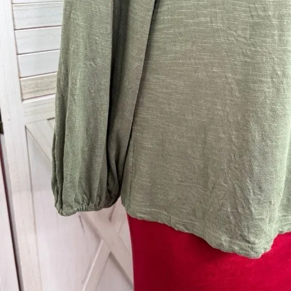 Loft Slub Jersey Knit Scoop Neck‎ Peasant Tee Shirt Olive Green Large - Image 6