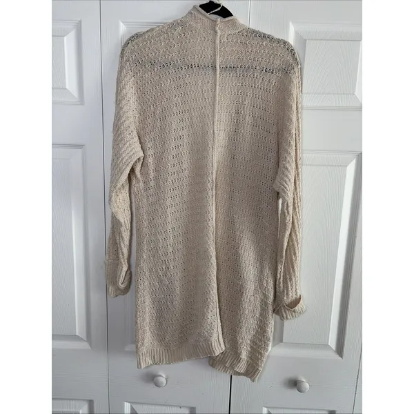Pink Rose Open Front Cardigan Womens Size M Cream Pointelle Knit Boho Cotton - Image 5