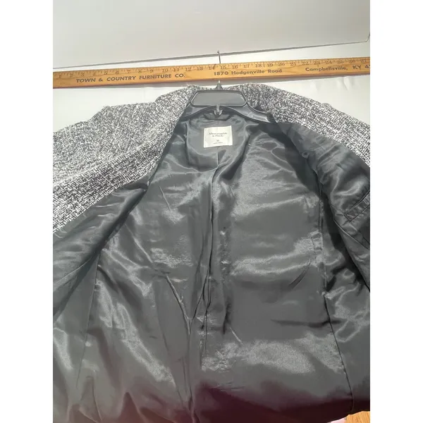 Abercrombie & Fitch Tweed Oversized Blazer Jacket Women M Black White Old Money - Image 12