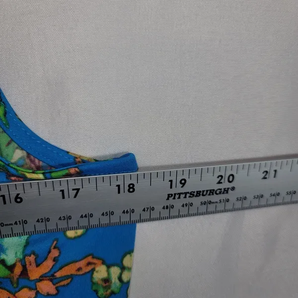 Coco Bianco Floral Open Back Sleeveless Blouse Top Blue Yellow Size L Tropical - Image 6