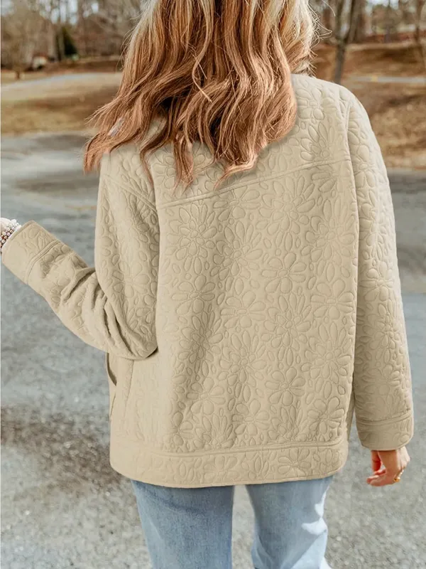Women's Beige Quilted Loose Fit Button Down Jacket. AO6 - Image 2