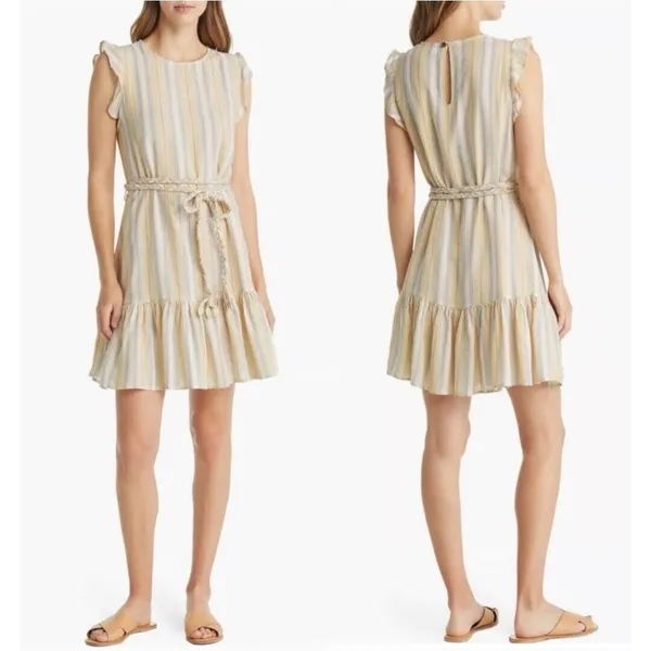 Marine Layer Sz M Laney Multicolor Striped Belted Beachy Ruffle Mini Dress - Image 2
