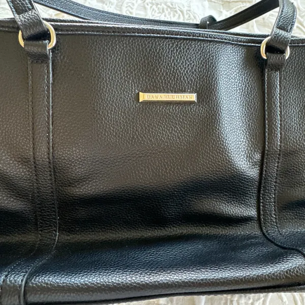 Dana Buchman Black Pebbled Faux Leather Large Tote Bag Gold Hardware - Image 5