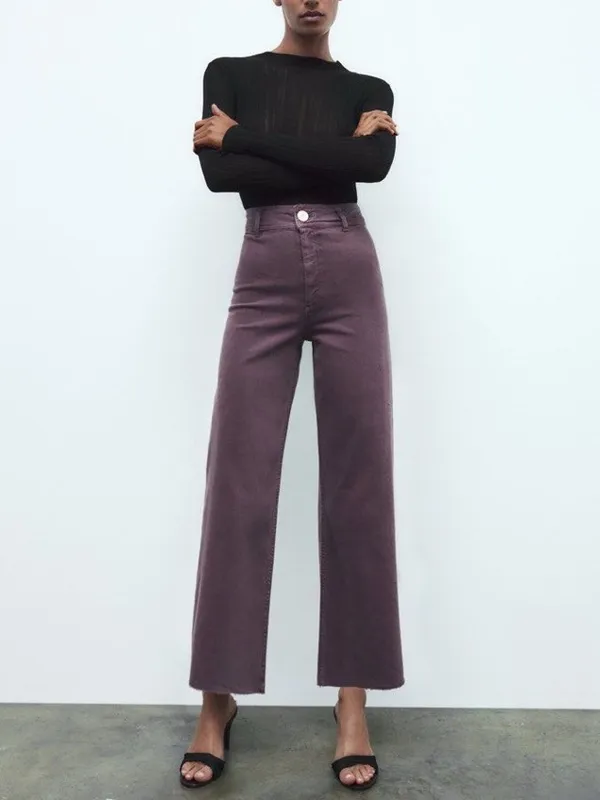 ZARA The Marine Straight Jeans Cropped Wide Leg in Lilac Sz. 10 - Image 11