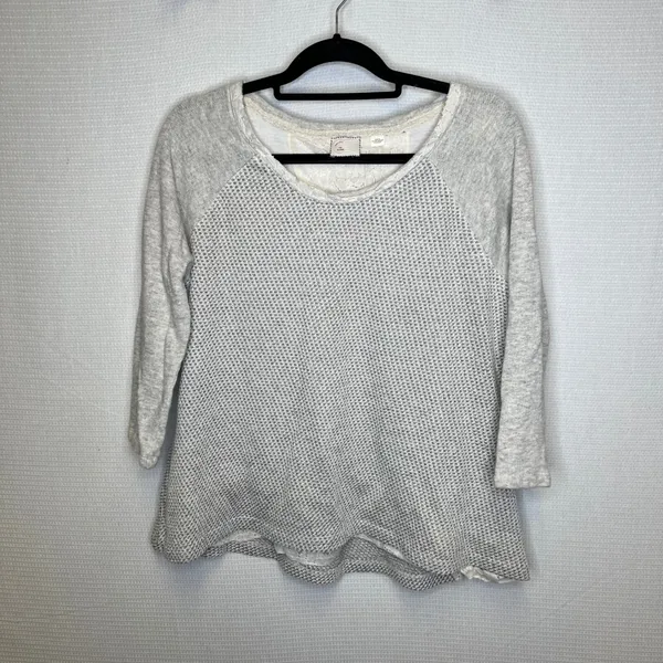 Postmark Gray Shimmer Waffle Knit Lace Trim Raglan Top Womens XL 3/4‎ Sleeve - Image 2