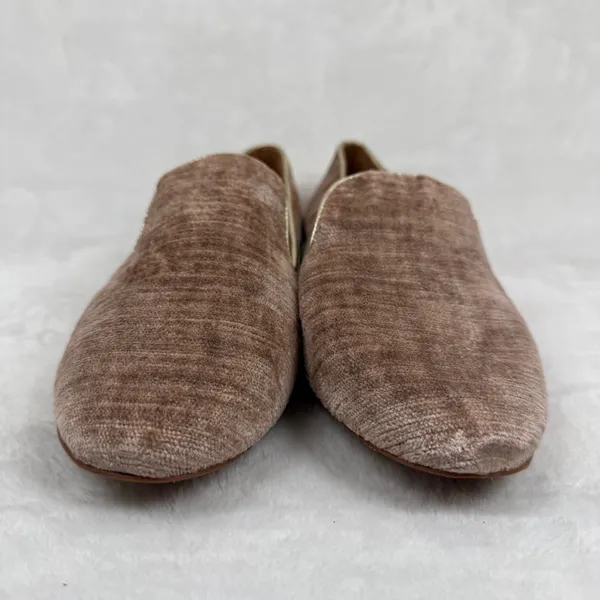 Tory Burch Dusty Rose Velvet Ribbed Smoking Slipper Loafers Gold Trim Flats 9.5‎ - Image 3