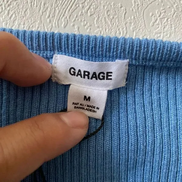 Garage Blue Ribbed Tie Front Long Sleeve Crop Top Size Medium Y2K Coquette - Image 4