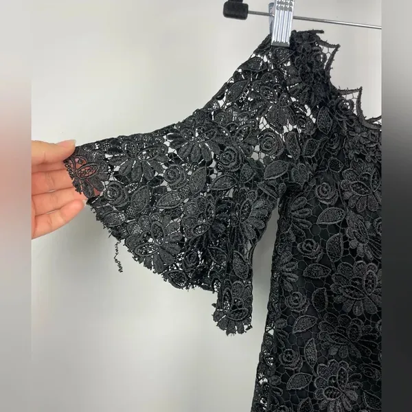 Reformation Black Misty Floral Embroidered‎ Lace Off the Shoulder Blouse - Image 4
