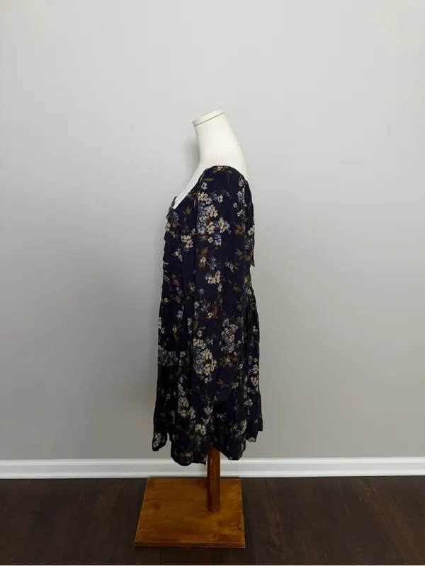 Arula Gracie Dress Fit & Flare Floral Square Neckline Pleats Smocked Ruffle Blue - Image 6