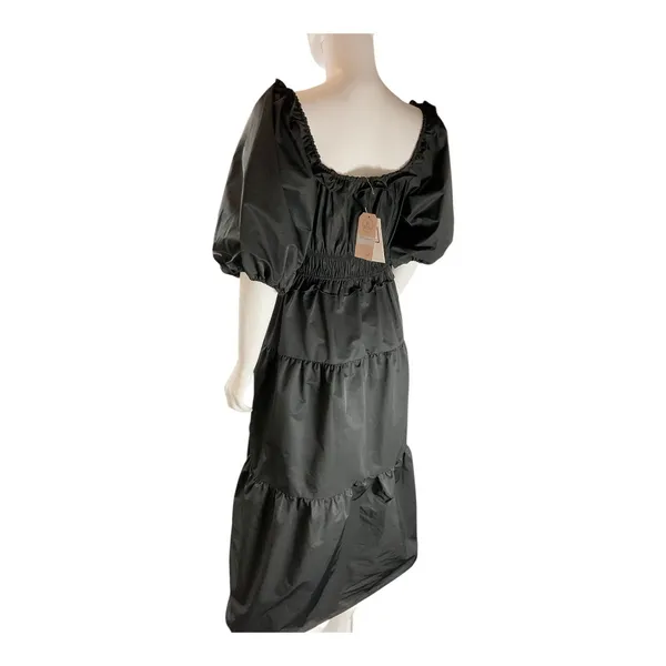 THML Black Puff Sleeve Tiered Midi Dress‎ Ruffle Off Shoulder Party - Image 5