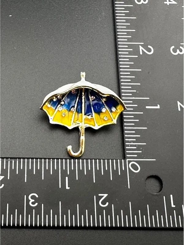 Umbrella Shaped Brooch with White, Blue, and Yellow Enamel - Image 4