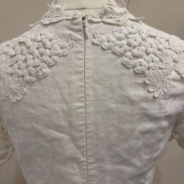 Corey Lynn Calter Anthropologie Lorient White Linen Crochet Mini Dress 6 Cottage - Image 12