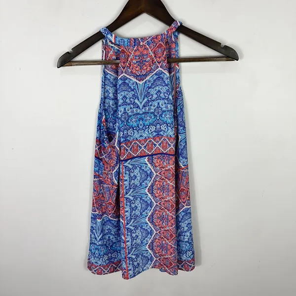St Tropez West Sleeveless Top M Blue Paisley Boho Coastal Resort Vacation Beachy - Image 4