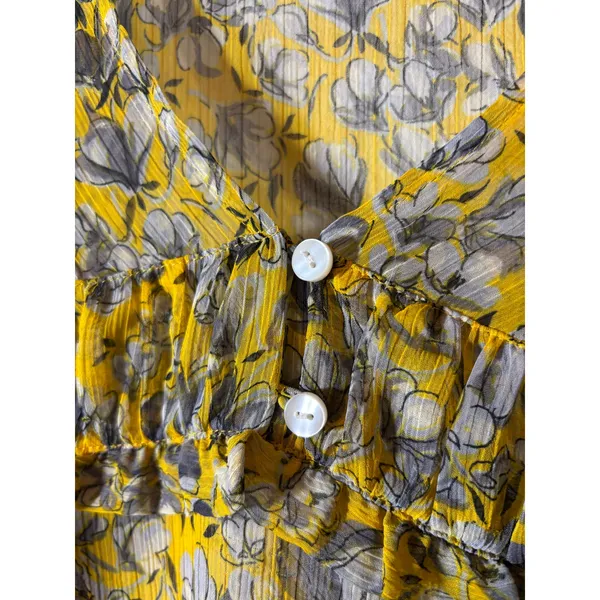 Ann Taylor LOFT Size L Sheer Yellow Botanical Floral Puff Sleeve Popover Top - Image 3