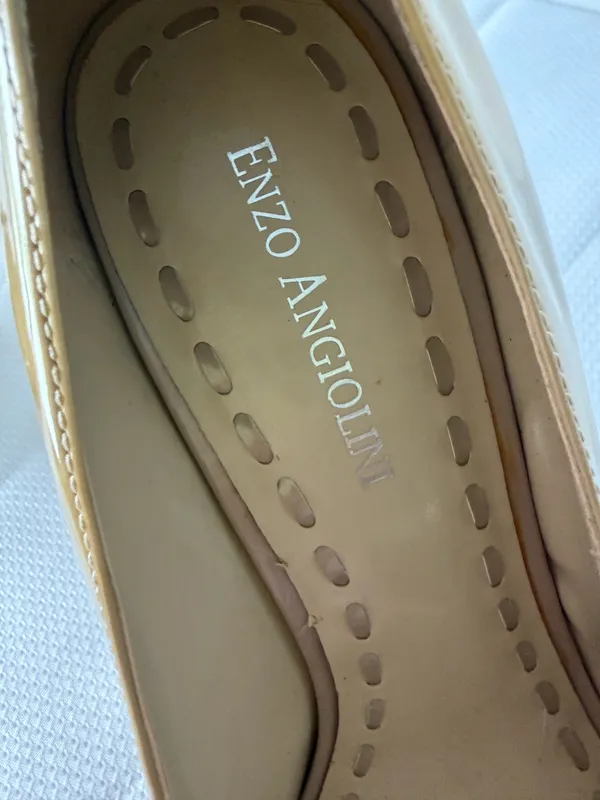 Enzo Angiolini Mustard/Beige Patent Peep Toe Stilettos - Image 2