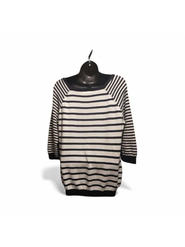 Pink Rose Black White Stripe Raglan Sweater Pullover Top Large (INV150) - Image 2