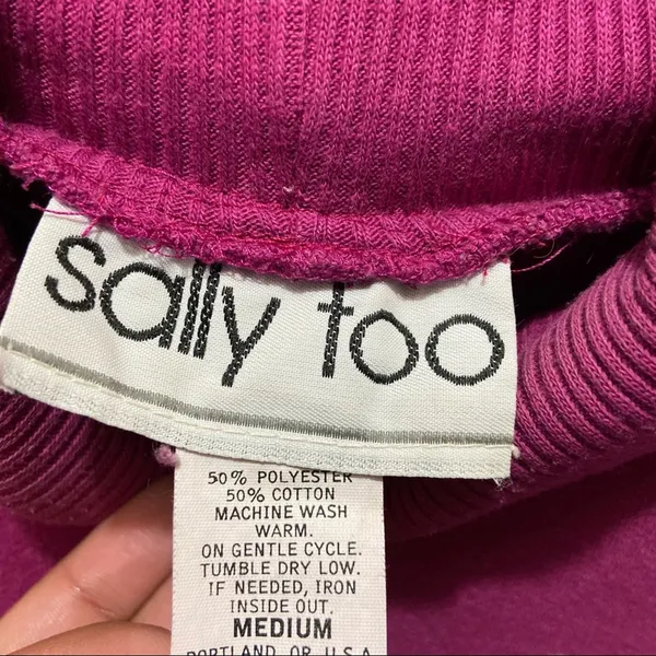 Vintage Sally Too Sweatshirt 80s Turtleneck All Over Print Pink Zumba Medium - Image 4