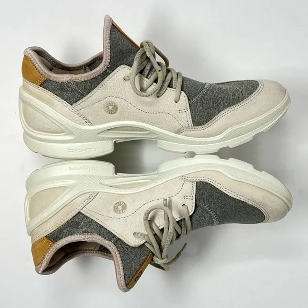 ECCO Biom Street Lace Gravel Wild Dove Gray and Cream Leather Sneaker Size 6.5 - Image 5