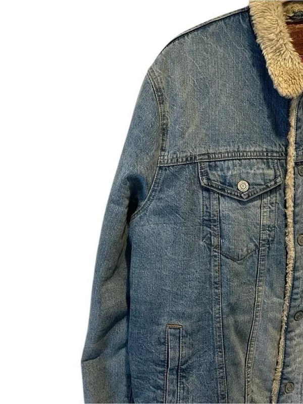 Lucky Brand Oversized Sherpa Lined Denim Trucker Jacket XL Y2K Boho - Image 5