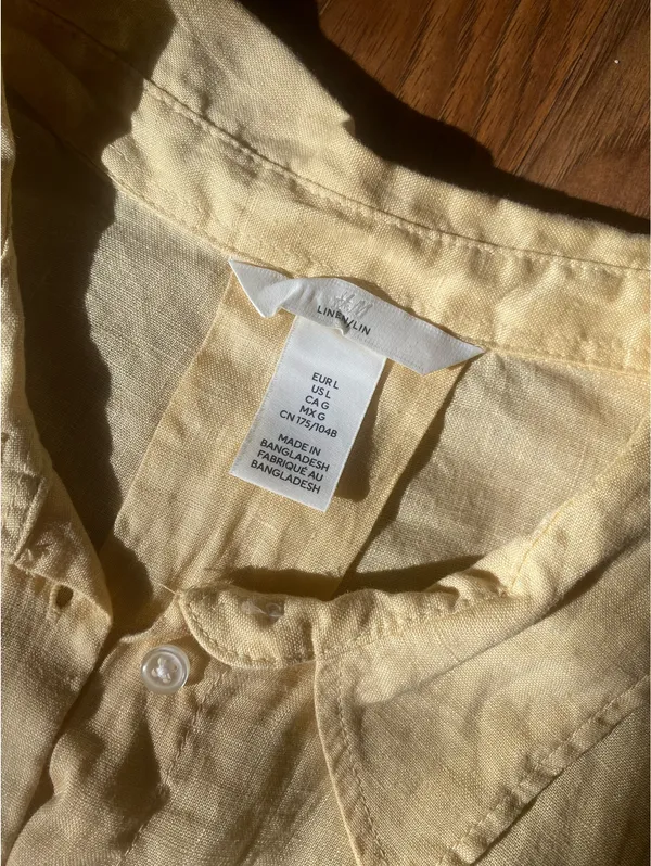 H&M Yellow Linen Button Down Cropped Top - Image 2