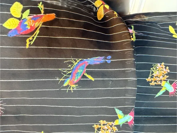 O'Neill Medium Strapless Tropical Bird Print Dress Black Pinstripe Boho Summer - Image 8
