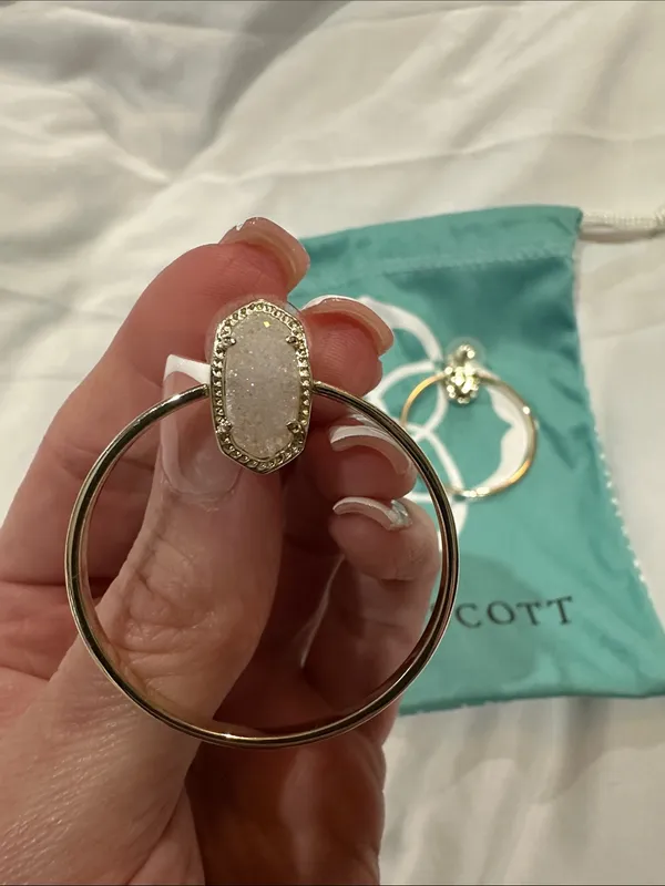 Kendra Scott “Mayra Open Frame” Gold Hoop Earrings with White Drusy Studs - Image 3