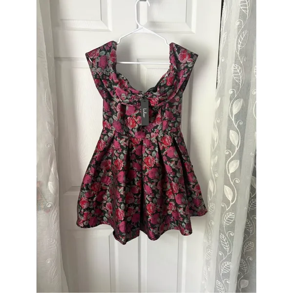 New Lulus Beyond Darling Floral Jacquard Off-The-Shoulder Mini Dress size S NWT - Image 10
