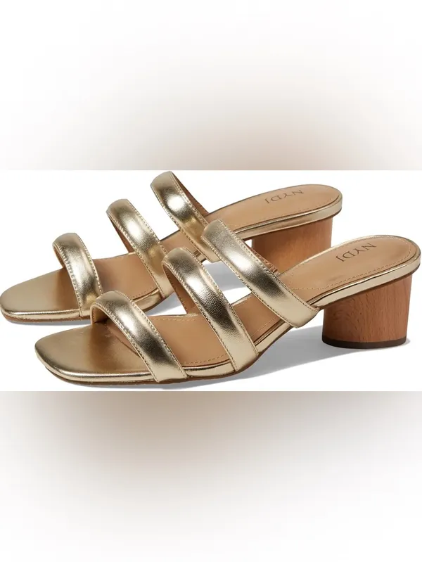 NYDJ Giacomo‎ Strappy Square Toe Heeled Sandals Gold Metallic Size 9 - Image 2