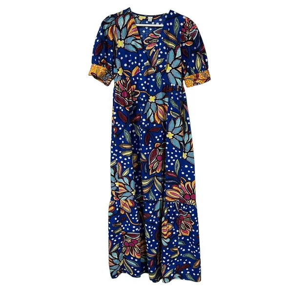Tabitha Brown Size 0 Dress Maxi Mixed Floral Polka Dot Print Puff Sleeve - Image 3