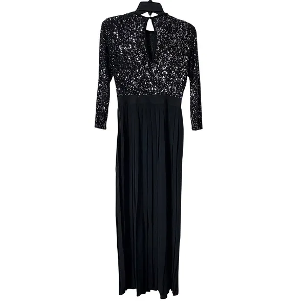 Little Mistress London Dress Women Size US 2 Black Sequin Pleated Midaxi Formal - Image 3